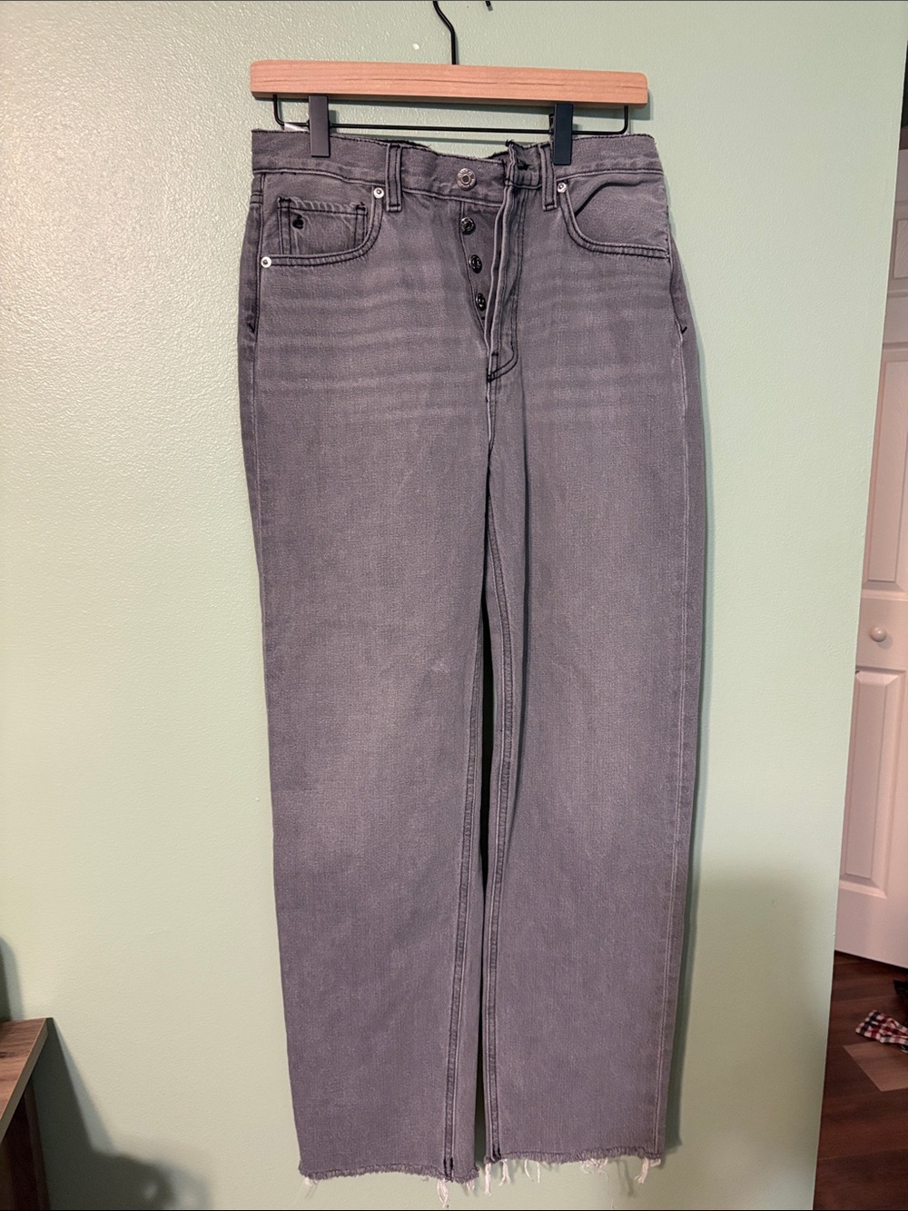 Etica Straight-Leg High-Rise Jeans in Washed Grey